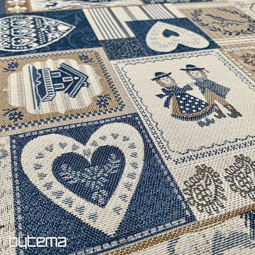 Dekorativna žakard tkanina PATCHWORK HEARTS BLUE