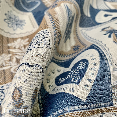 Dekorativna žakard tkanina PATCHWORK HEARTS BLUE