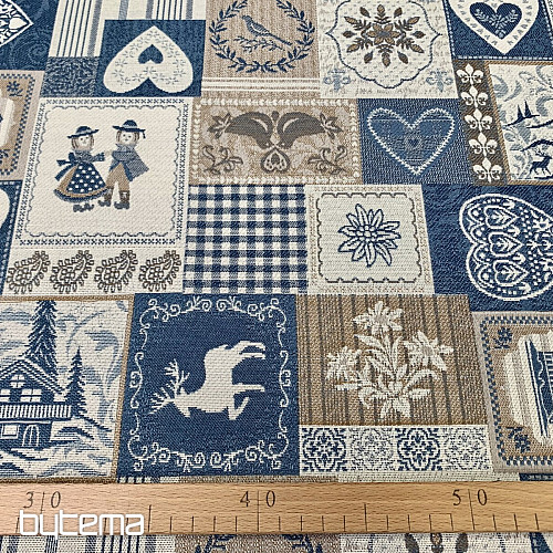 Dekorativna žakard tkanina PATCHWORK HEARTS BLUE