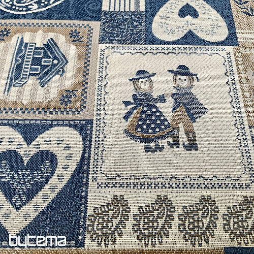 Dekorativna žakard tkanina PATCHWORK HEARTS BLUE