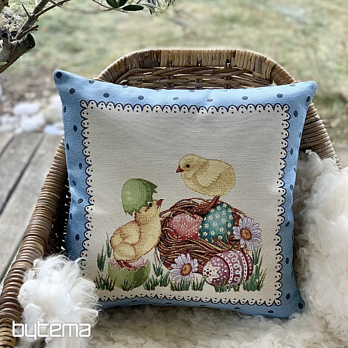 Goblen prevleka za blazino EASTER CHICK moder okvir