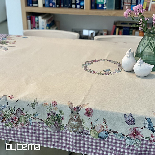 Tapiserija prt in šal EASTER TIME vijoličen karo