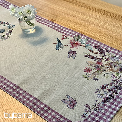 Tapiserija prt in šal EASTER TIME vijoličen karo