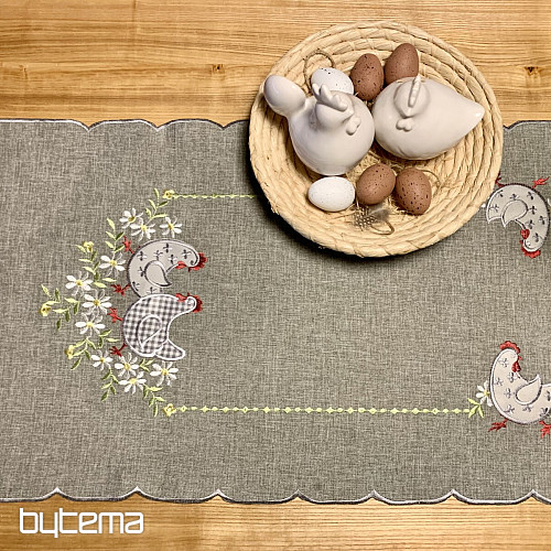 Vezen velikonočni prt in ruta KOKOŠKA IN ROŽE siv