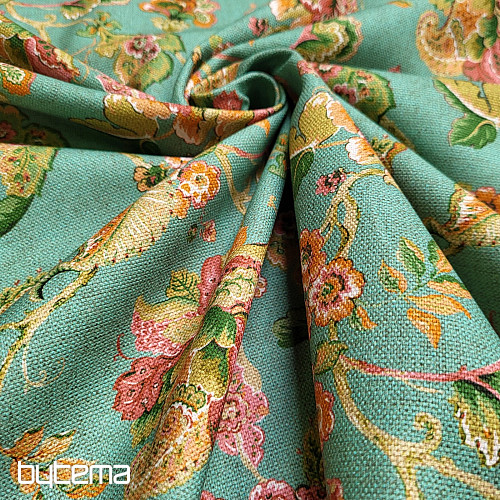 Dekorativna tkanina INDIAN FLOWERS turkizna