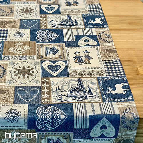 Tapiserija prt, šal PATCHWORK SRDCE modra