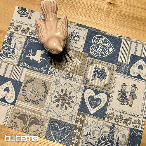 Tapiserija prt, šal PATCHWORK SRDCE modra