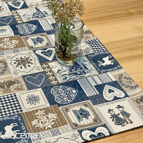 Tapiserija prt, šal PATCHWORK SRDCE modra