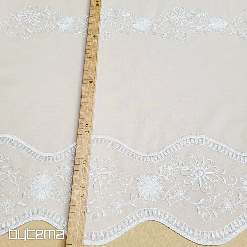 Vezena zavesa V 325 FLOWER bela