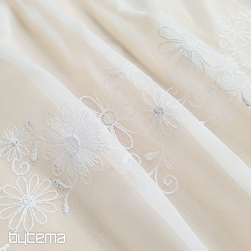 Vezena zavesa V 325 FLOWER bela