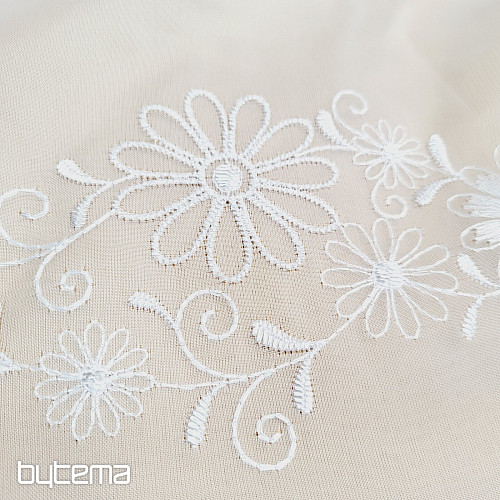 Vezena zavesa V 325 FLOWER bela
