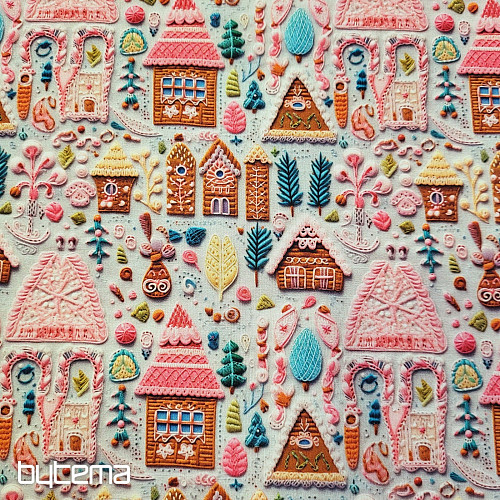 GINGERBREAD COTTAGE bombažno blago