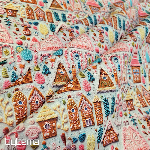 GINGERBREAD COTTAGE bombažno blago