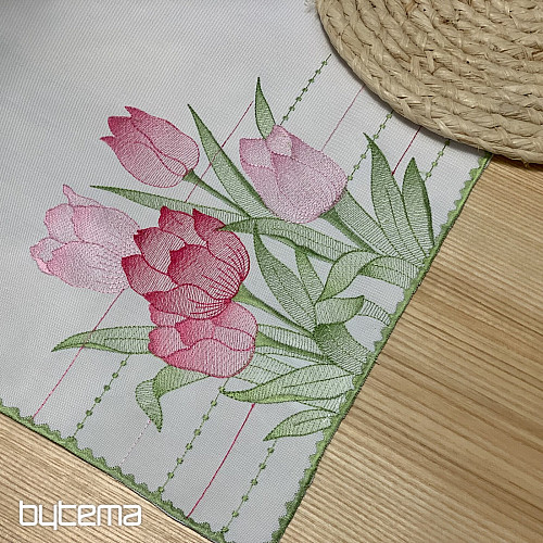 Vezen prt in šal Rožnati tulipani