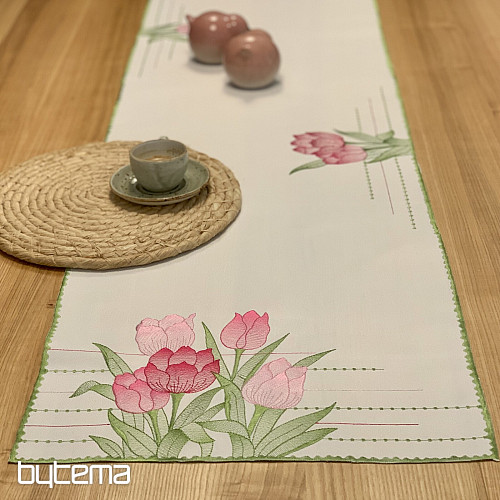 Vezen prt in šal Rožnati tulipani