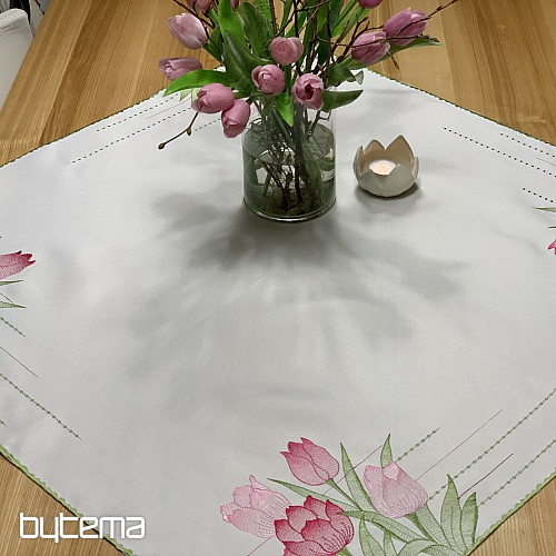 Vezen prt in šal Rožnati tulipani