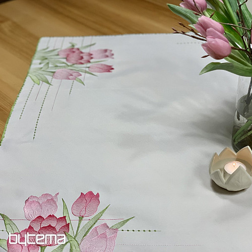 Vezen prt in šal Rožnati tulipani