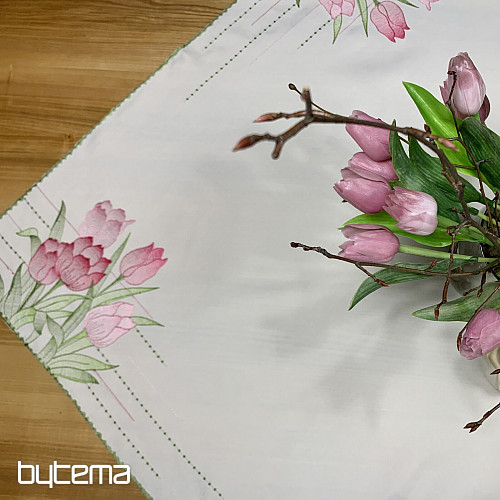 Vezen prt in šal Rožnati tulipani
