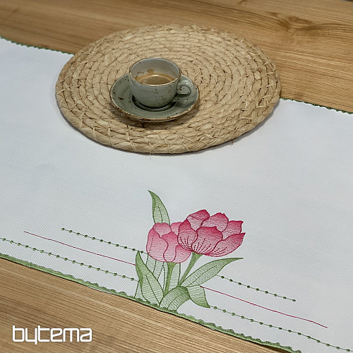 Vezen prt in šal Rožnati tulipani