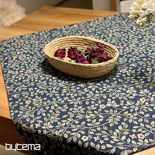 Tapiserijski prt in šal DREVO SREČE po celotni površini MODRA