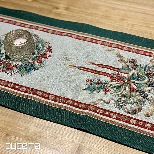 Tapiserijski prt in šal FLAMING CANDLES zelena obroba