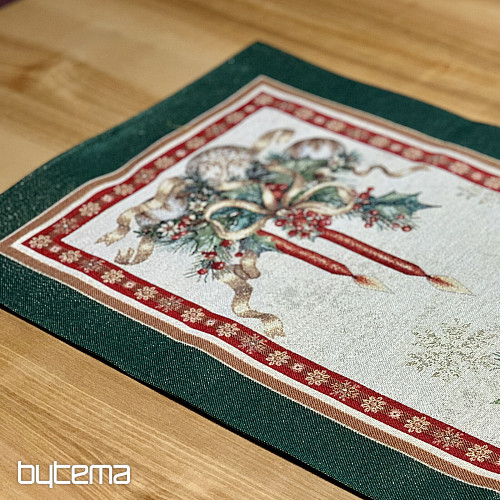 Tapiserijski prt in šal FLAMING CANDLES zelena obroba