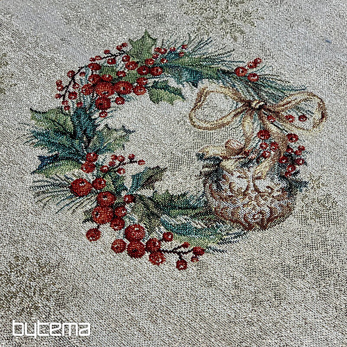 Tapiserijski prt in šal FLAMING CANDLES zelena obroba