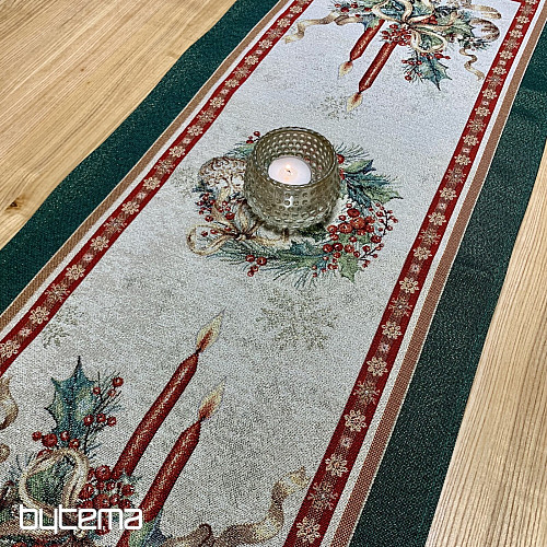 Tapiserijski prt in šal FLAMING CANDLES zelena obroba