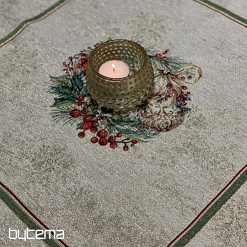 Tapiserijski prt in šal FLAMING CANDLES zelena obroba