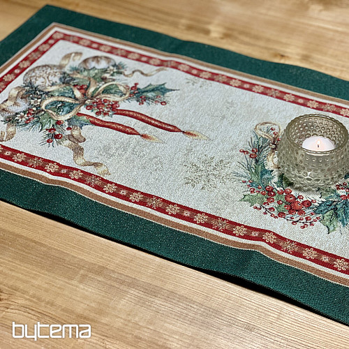 Tapiserijski prt in šal FLAMING CANDLES zelena obroba