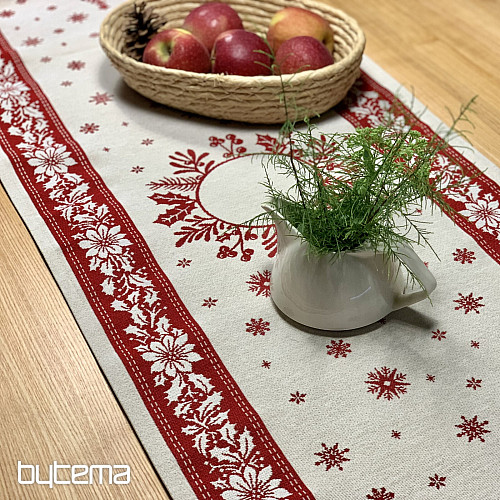 Tapiserijski prt in šal FOLK CHRISTMAS rdeč