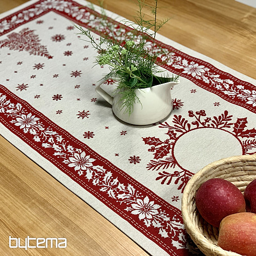 Tapiserijski prt in šal FOLK CHRISTMAS rdeč