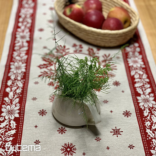Tapiserijski prt in šal FOLK CHRISTMAS rdeč