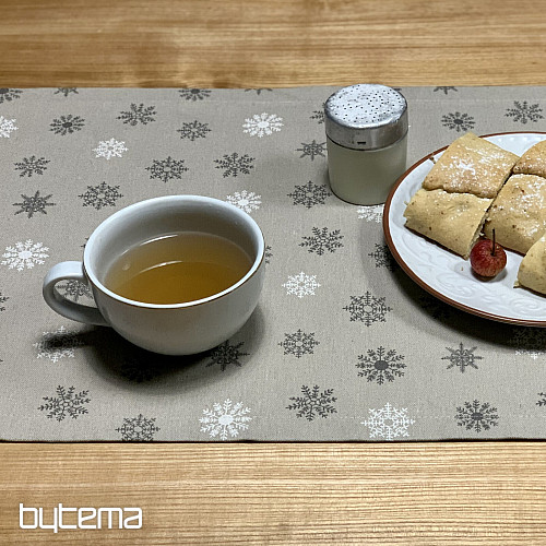 Božični prt in šal FLAKES SIVO-BELI