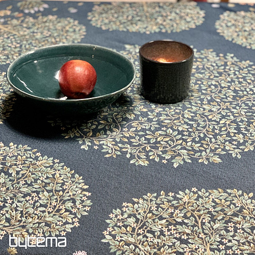 Okrogel tapiserijski prt DREVO SREČE moder