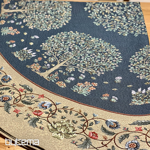 Okrogel tapiserijski prt DREVO SREČE moder