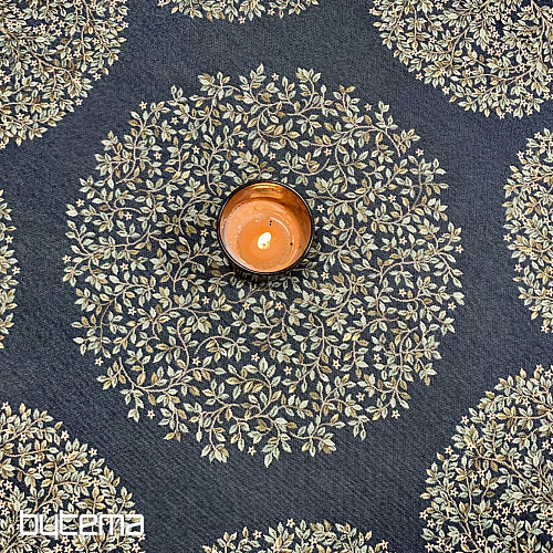 Okrogel tapiserijski prt DREVO SREČE moder