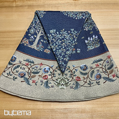 Okrogel tapiserijski prt DREVO SREČE moder