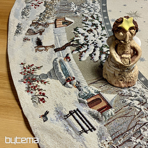 Božični tapiserijski prt okrogel NOČ ZIMA