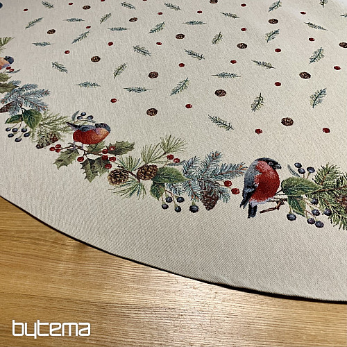 Okrogel božični tapiserijski prt ZIMSKA PTICA