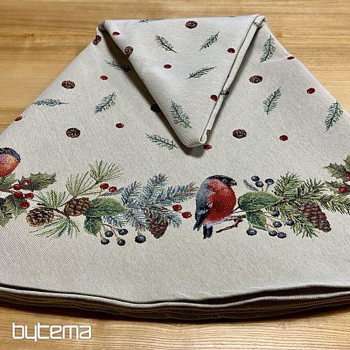 Okrogel božični tapiserijski prt ZIMSKA PTICA