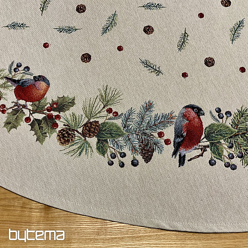 Okrogel božični tapiserijski prt ZIMSKA PTICA