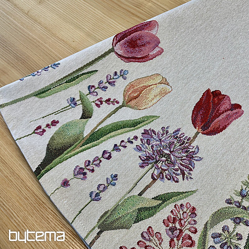 Okrogel tapiserijski prt TULIPANI POMLAD III