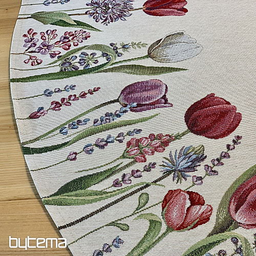 Okrogel tapiserijski prt TULIPANI POMLAD III