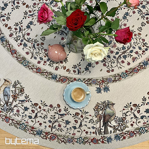 Okrogel tapiserijski prt PTICE