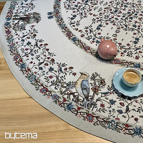 Okrogel tapiserijski prt PTICE