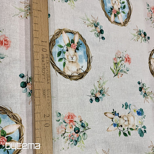 Dekorativna tkanina VELIKONOČNI ZAJČEK z vrtnico