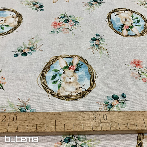 Dekorativna tkanina VELIKONOČNI ZAJČEK z vrtnico