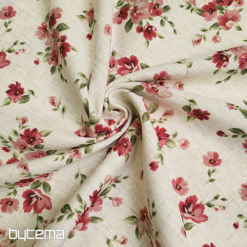 Dekorativna tkanina FLOWERS LINO rdeča