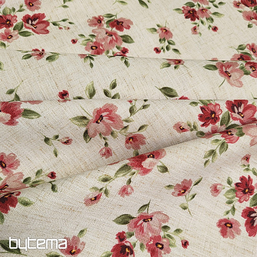 Dekorativna tkanina FLOWERS LINO rdeča